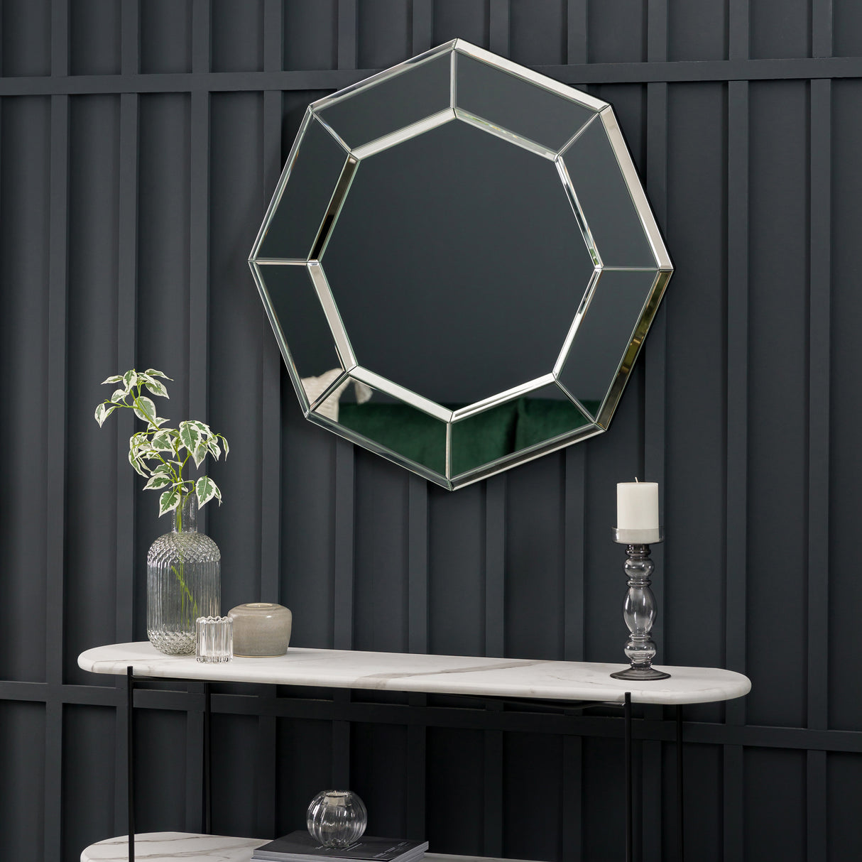 Amos Black glass edged octagon mirror – from Amos Lighting + Home