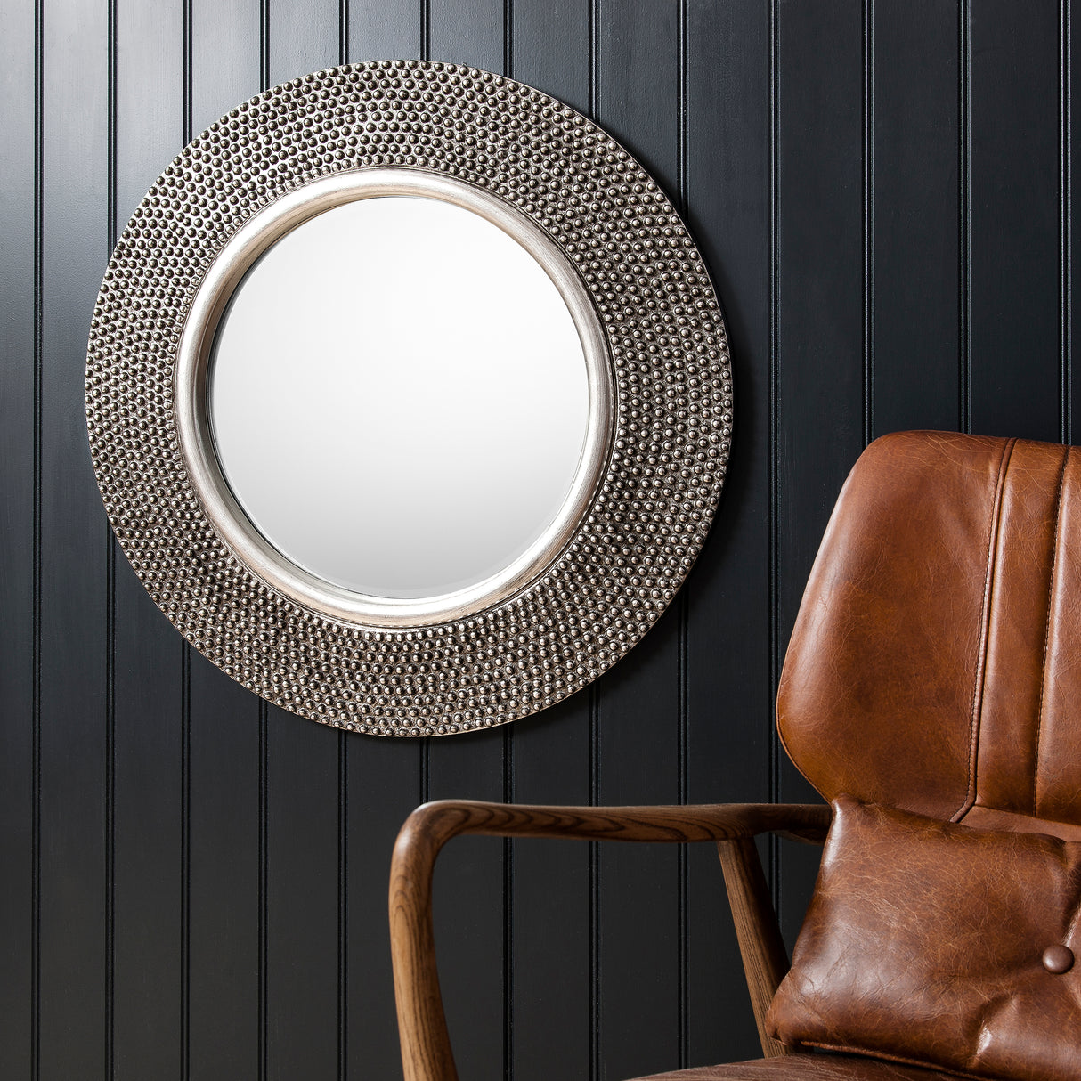 Amos Aged pewter round mirror – from Amos Lighting + Home