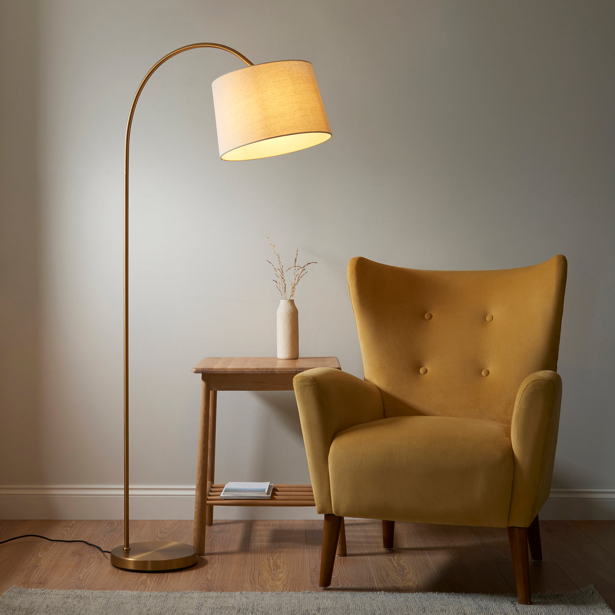 Endon Carlson Warm Brass Floor Lamp with Shade