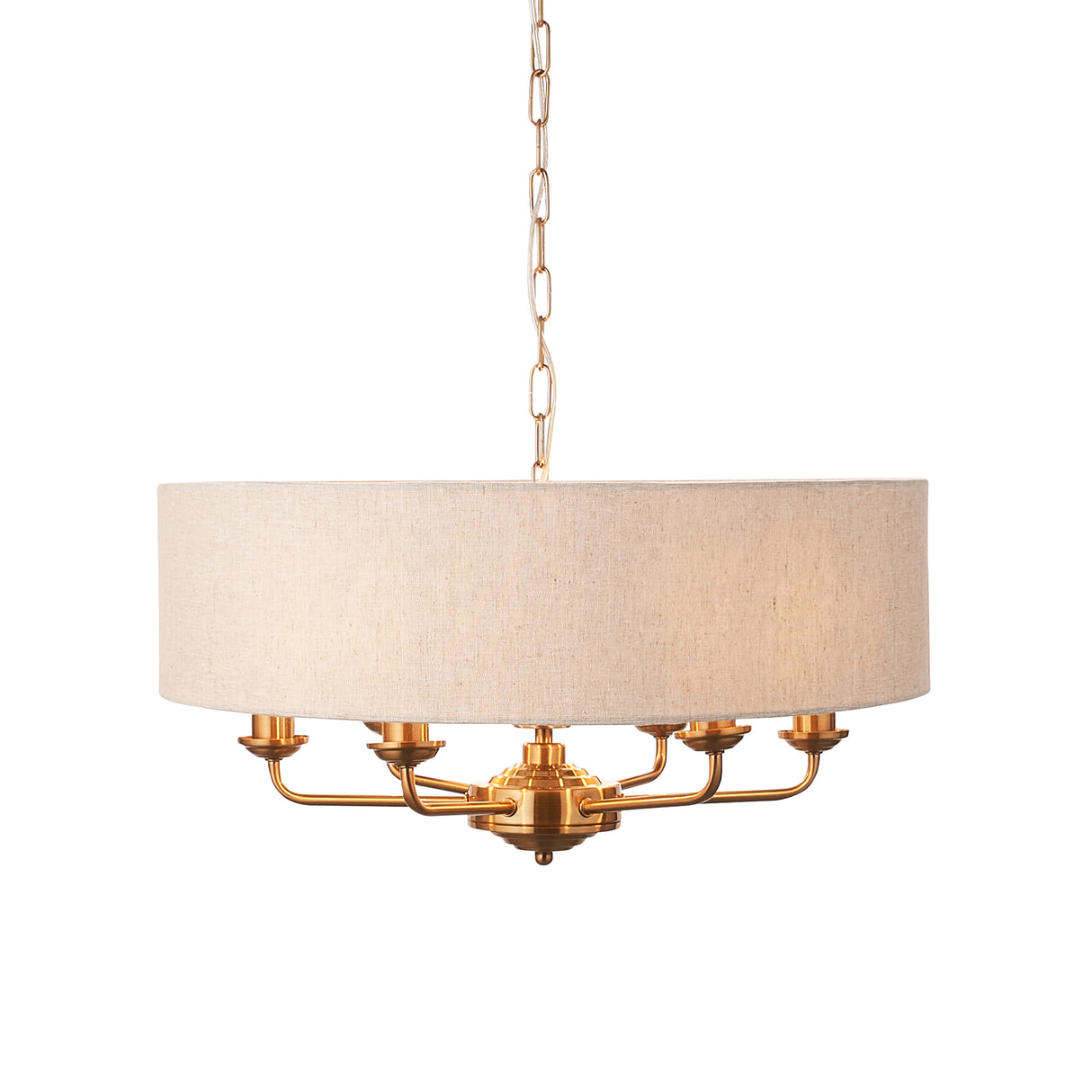 Endon Highclere 6lt Pendant Vintage Brass & Linen