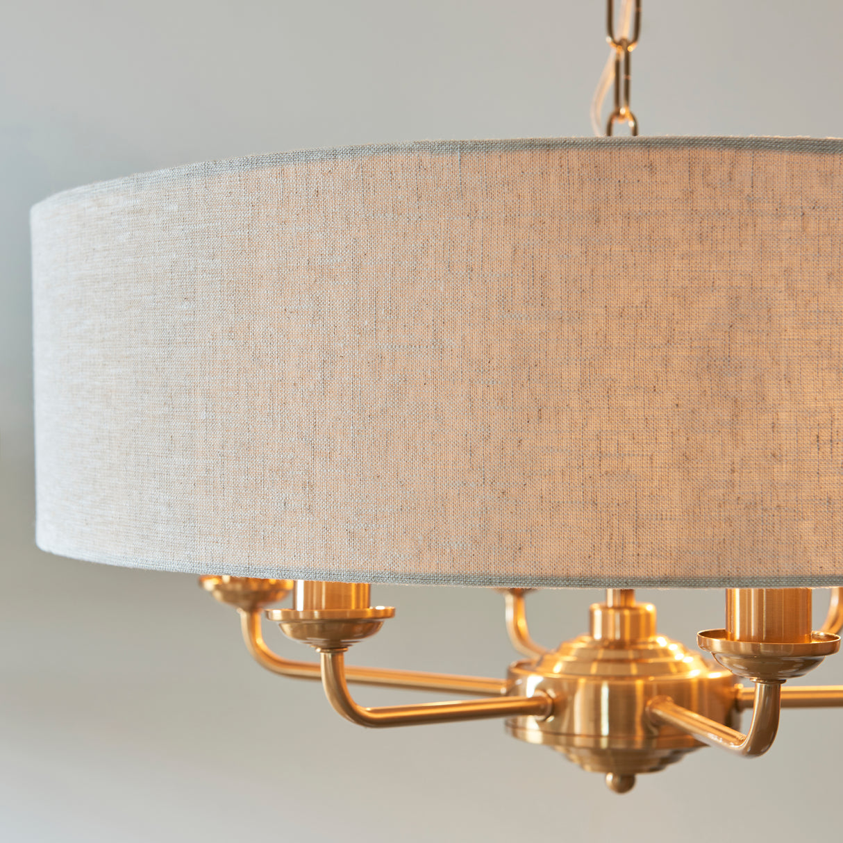 Endon Highclere 6lt Pendant Vintage Brass & Linen
