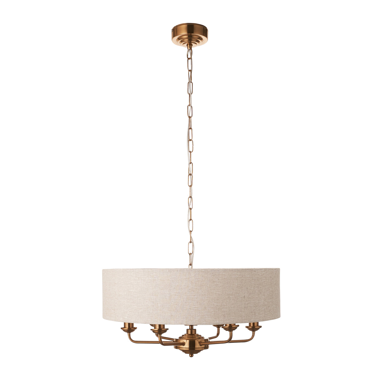 Endon Highclere 6lt Pendant Vintage Brass & Linen