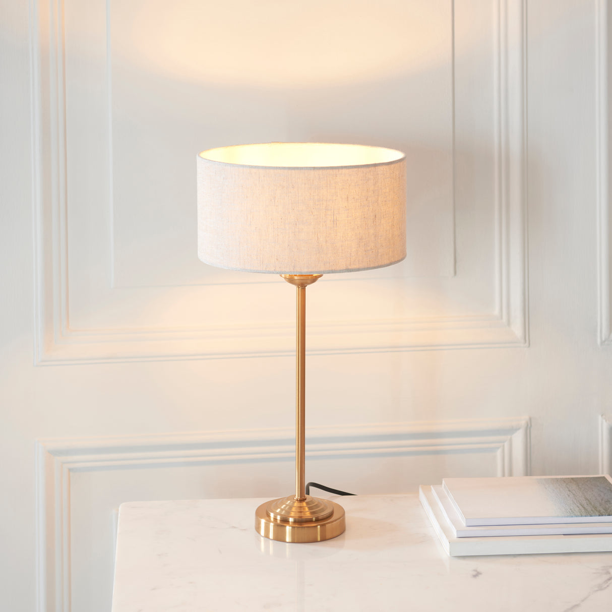 Endon Highclere Single Stem Table Lamp Vintage Brass & Linen