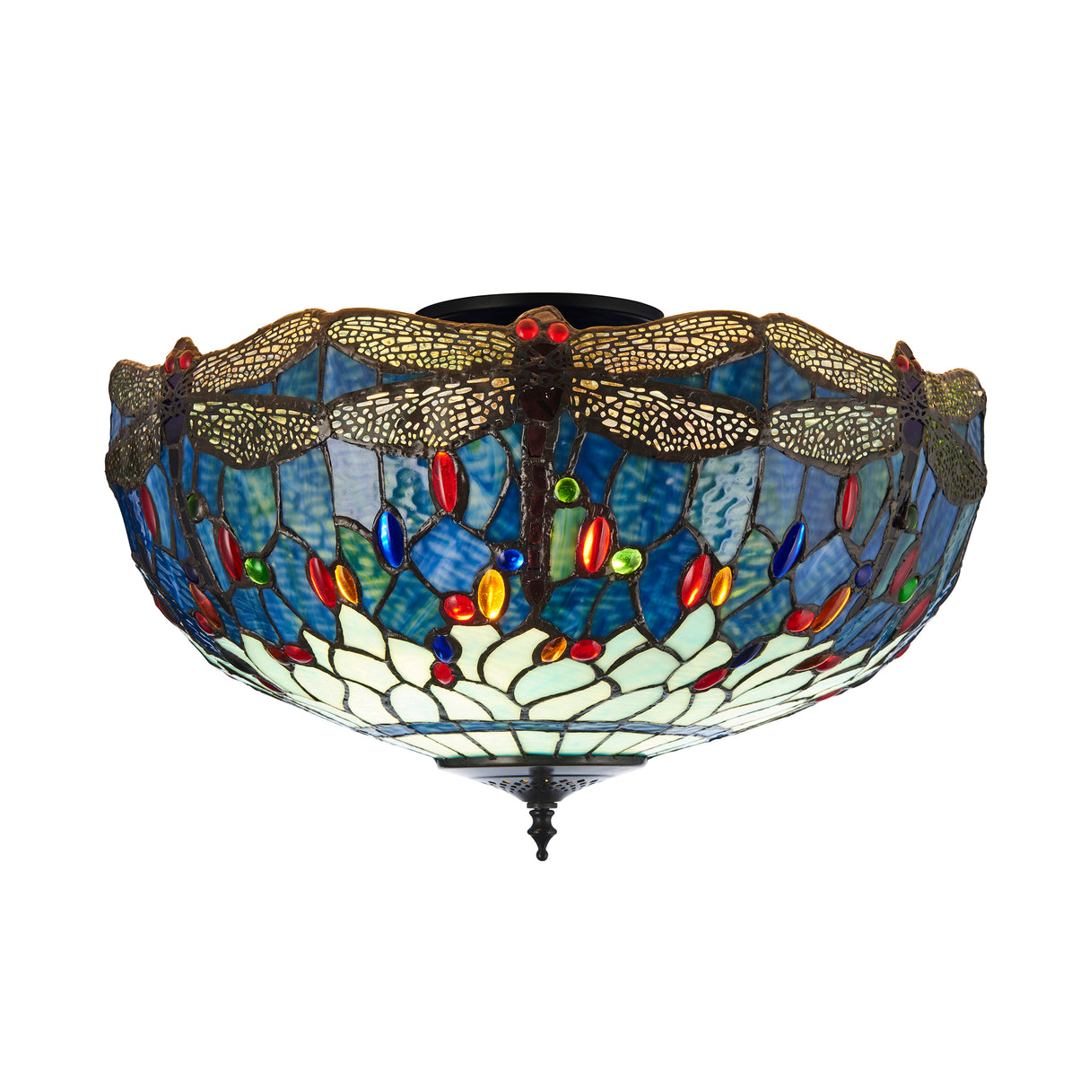 Tiffany Dragonfly Blue Large 3lt Semi Flush Ceiling Light