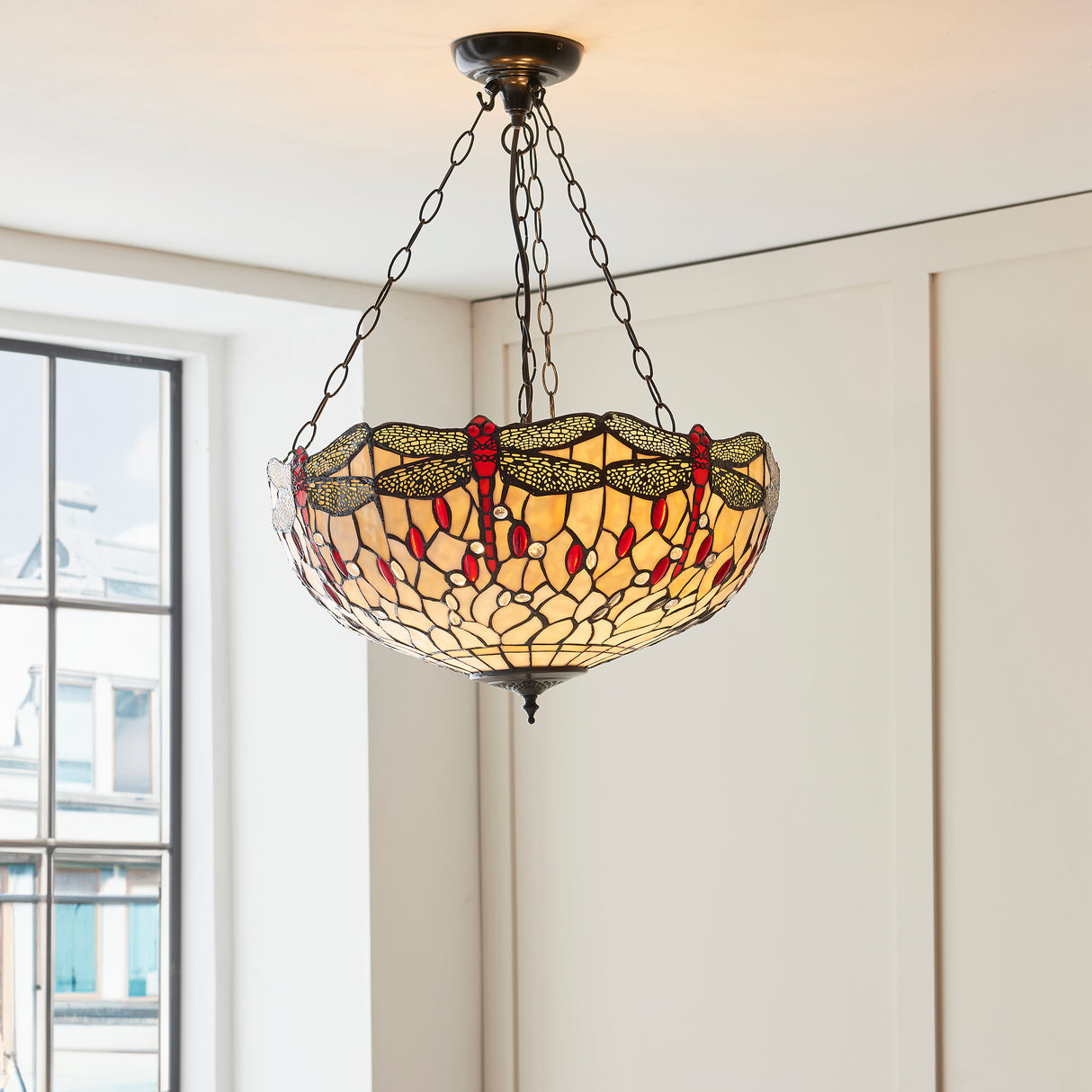 Tiffany Dragonfly Beige Large Inverted 3lt Pendant