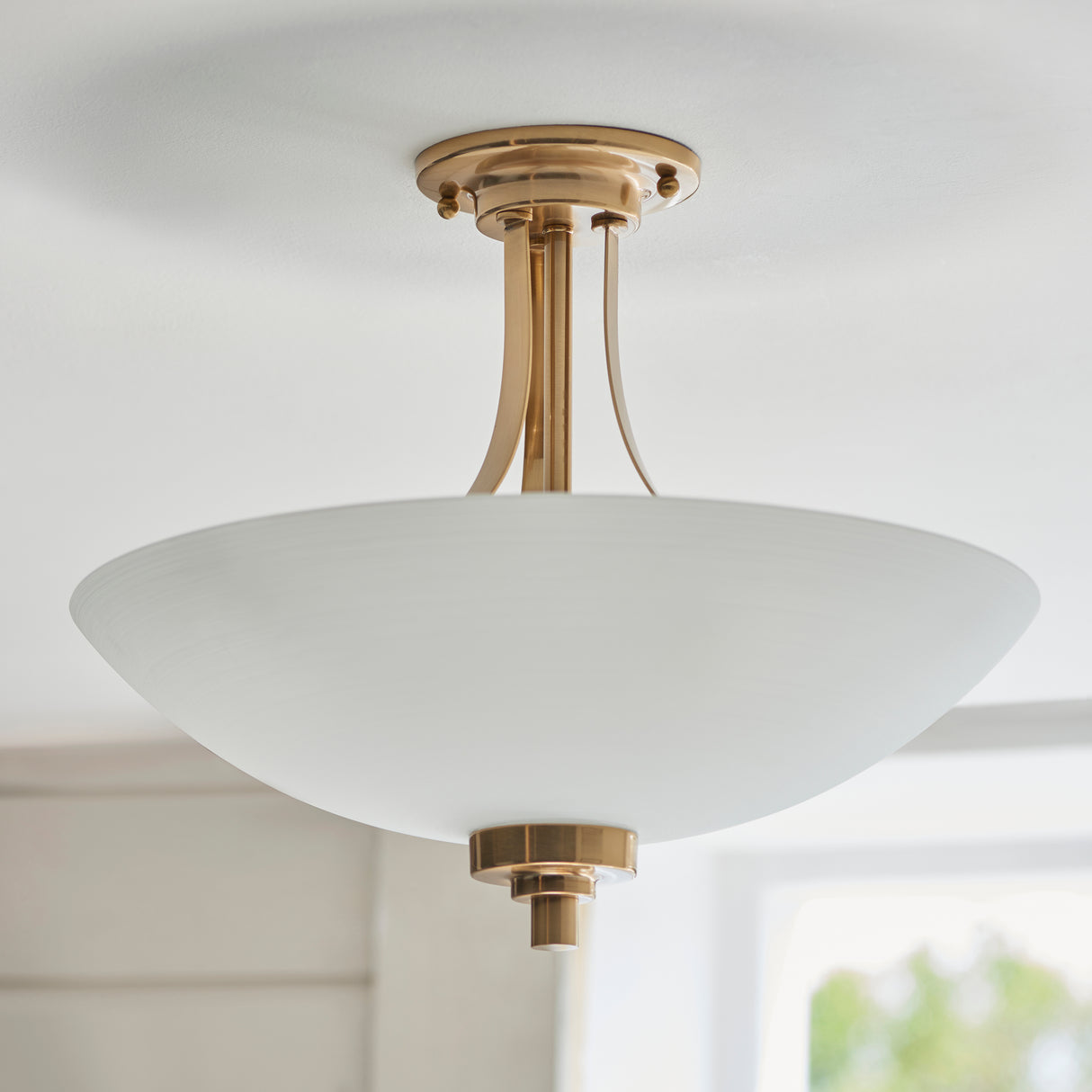 Endon Welles 3lt Semi-Flush Ceiling Light Brushed Aged Brass