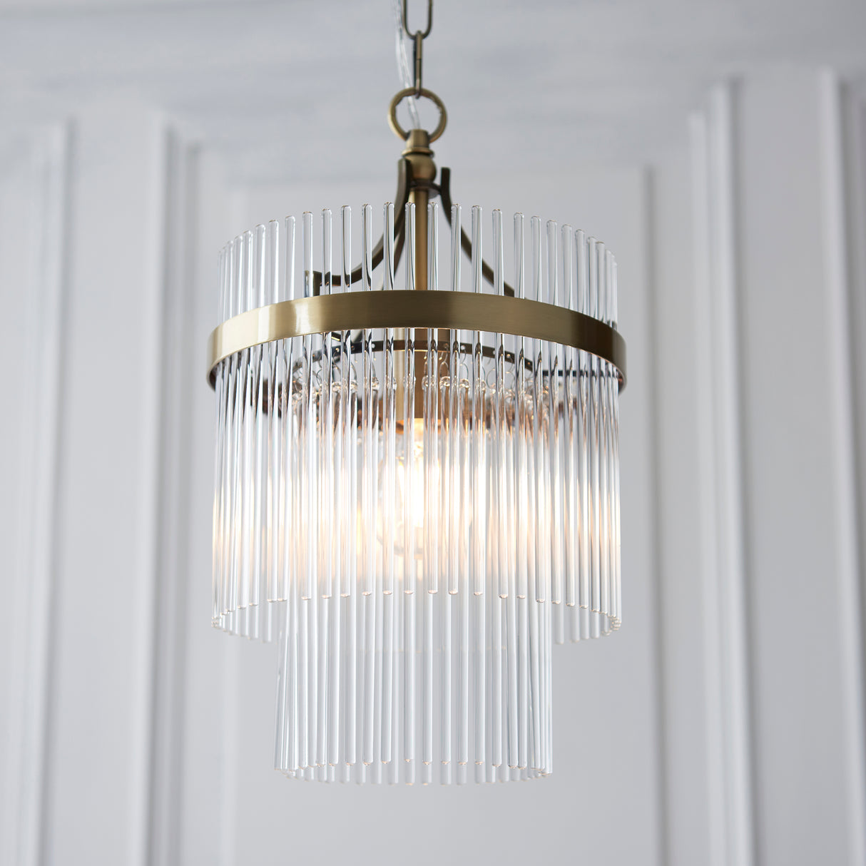 Endon Marietta Pendant Chandelier Antique Brass & Glass