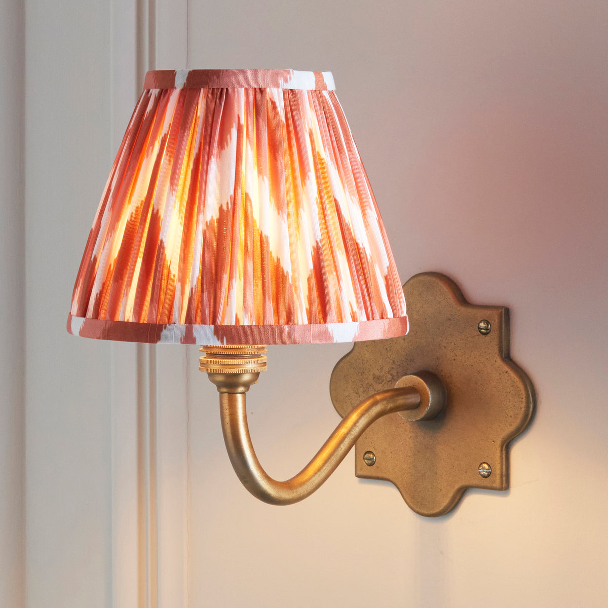 Endon Anvil Curve & Zigzag 16cm Wall Antique brass & apricot orange fabric