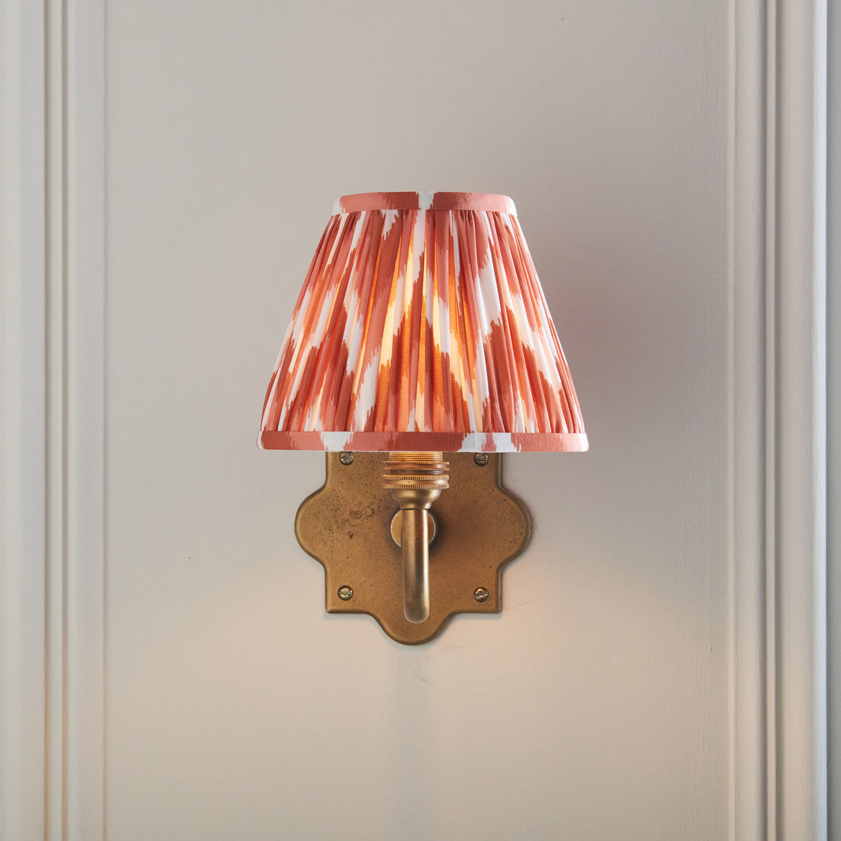 Endon Anvil Curve & Zigzag 16cm Wall Antique brass & apricot orange fabric