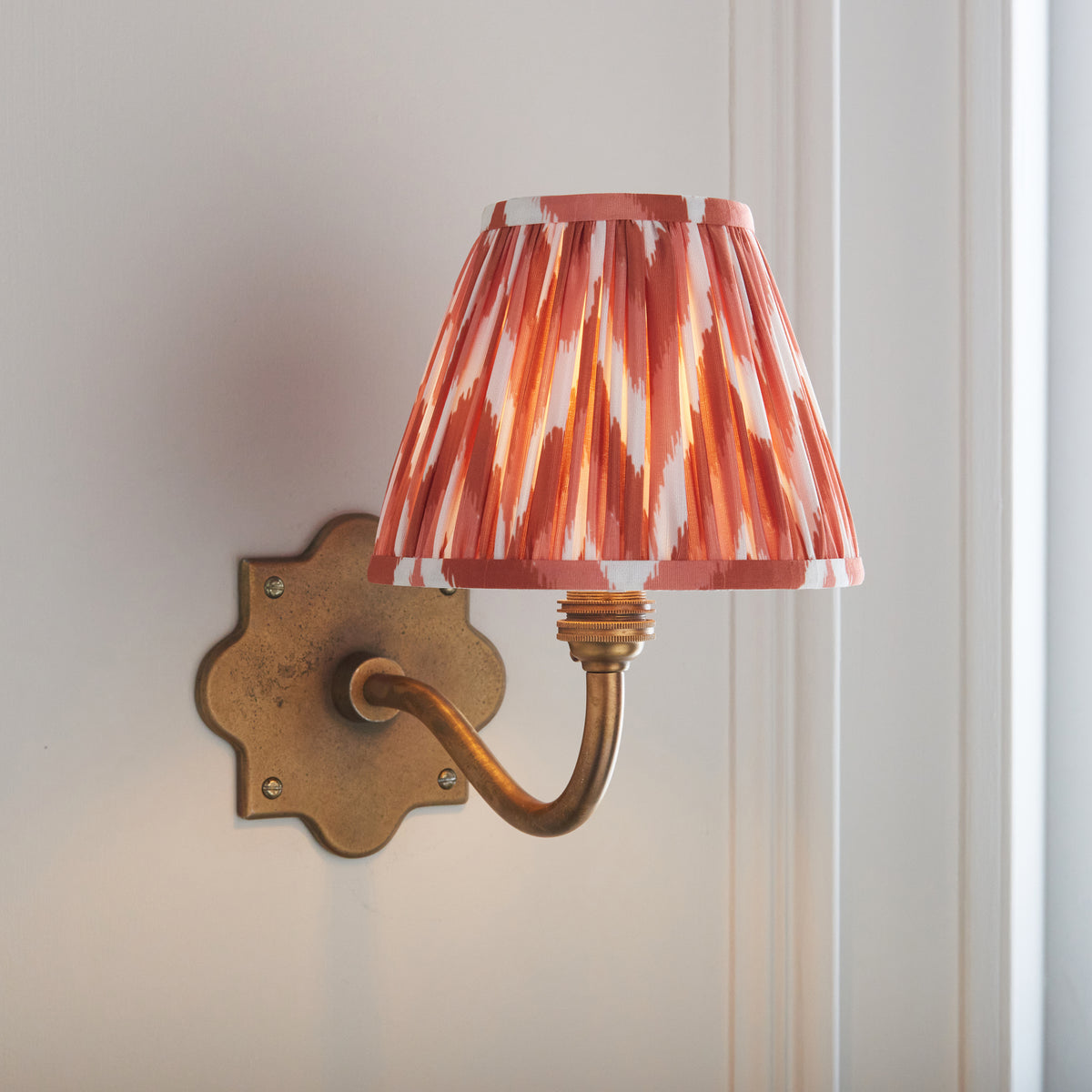 Endon Anvil Curve & Zigzag 16cm Wall Antique brass & apricot orange fabric