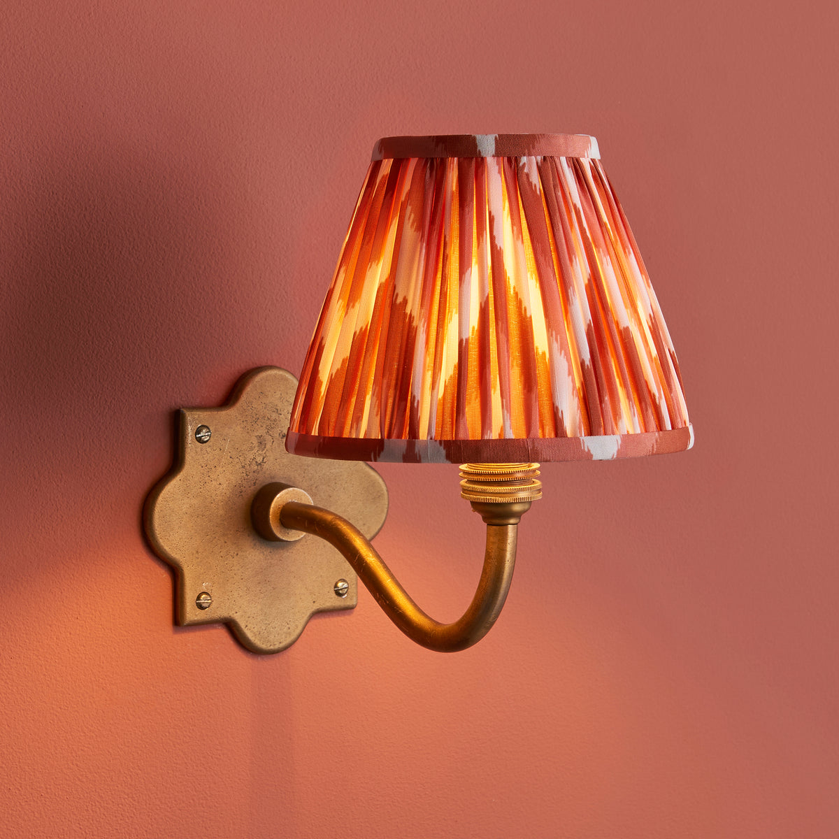 Endon Anvil Curve & Zigzag 16cm Wall Antique brass & apricot orange fabric