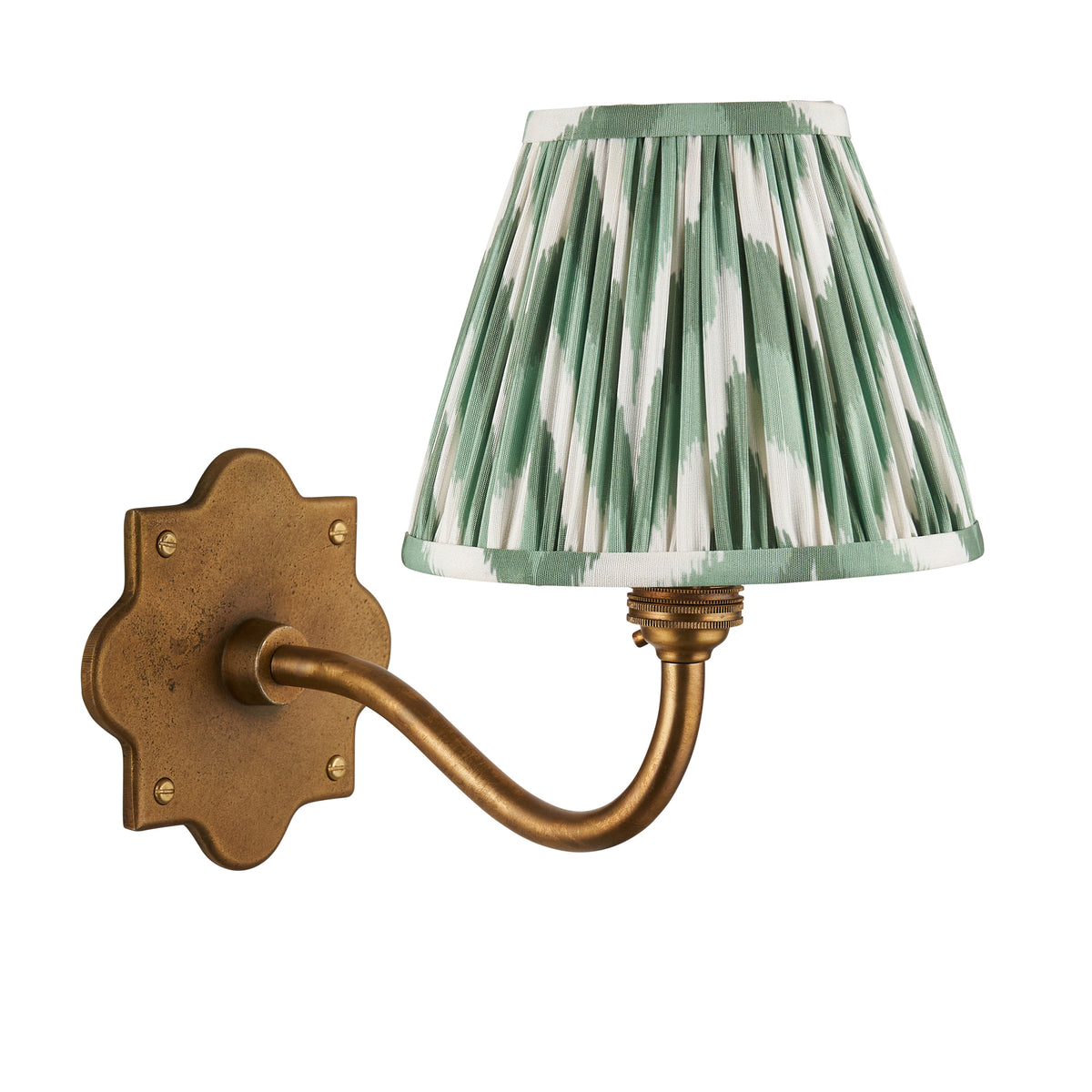 Endon Anvil Curve & Zigzag 16cm Wall Antique brass & cotswold green fabric