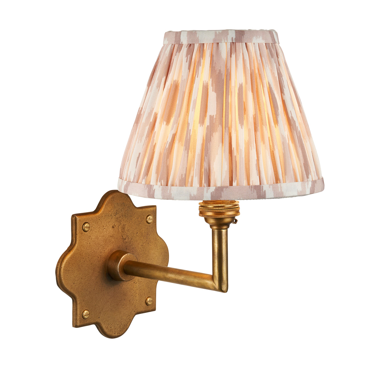 Endon Anvil Angle & Ikat 16cm Wall Antique brass & neutral print fabric