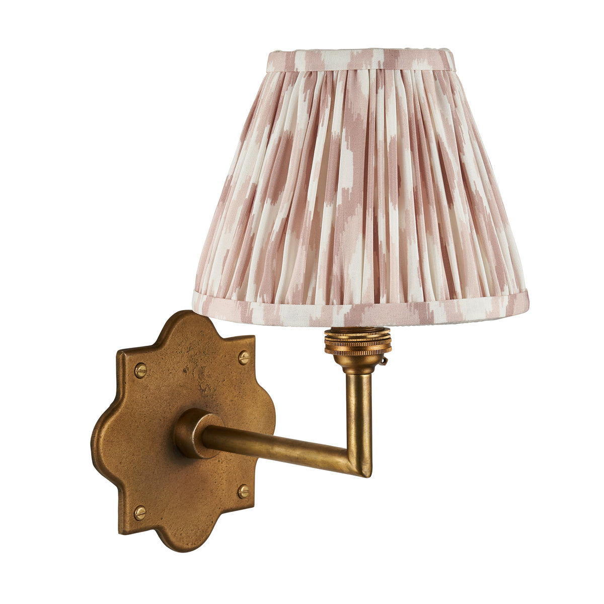 Endon Anvil Angle & Ikat 16cm Wall Antique brass & neutral print fabric