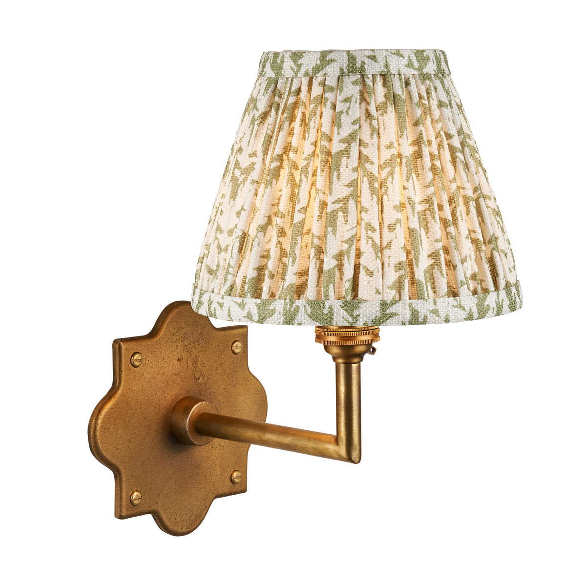 Endon Anvil Angle & Leaf 16cm Wall Antique brass & herb garden green fabric