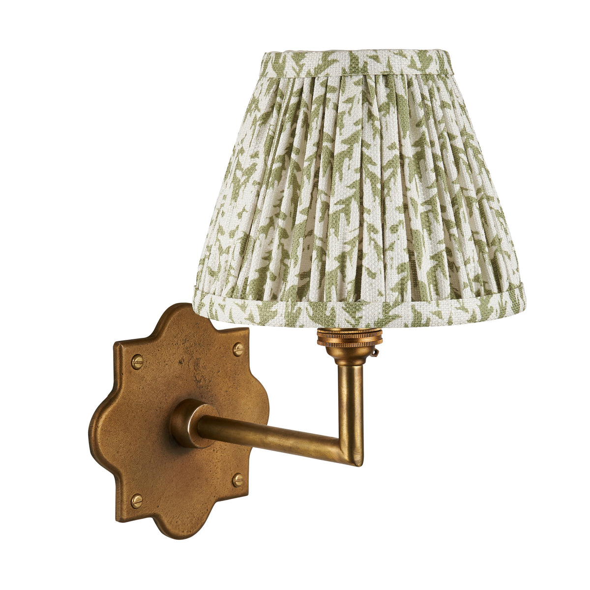 Endon Anvil Angle & Leaf 16cm Wall Antique brass & herb garden green fabric