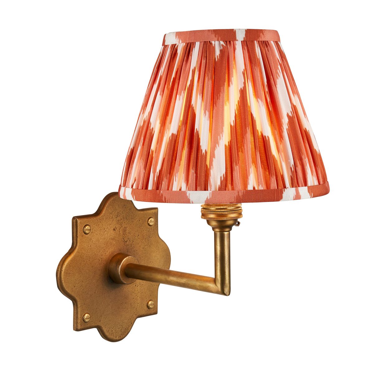 Endon Anvil Angle & Zigzag 16cm Wall Antique brass & apricot orange fabric