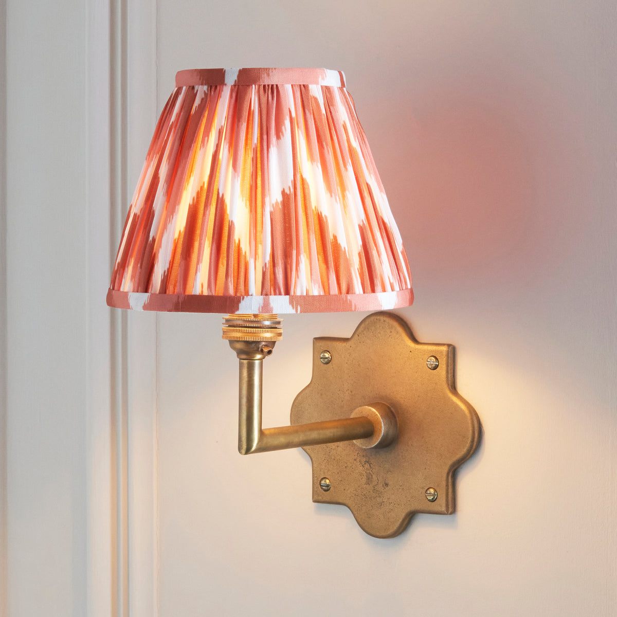 Endon Anvil Angle & Zigzag 16cm Wall Antique brass & apricot orange fabric