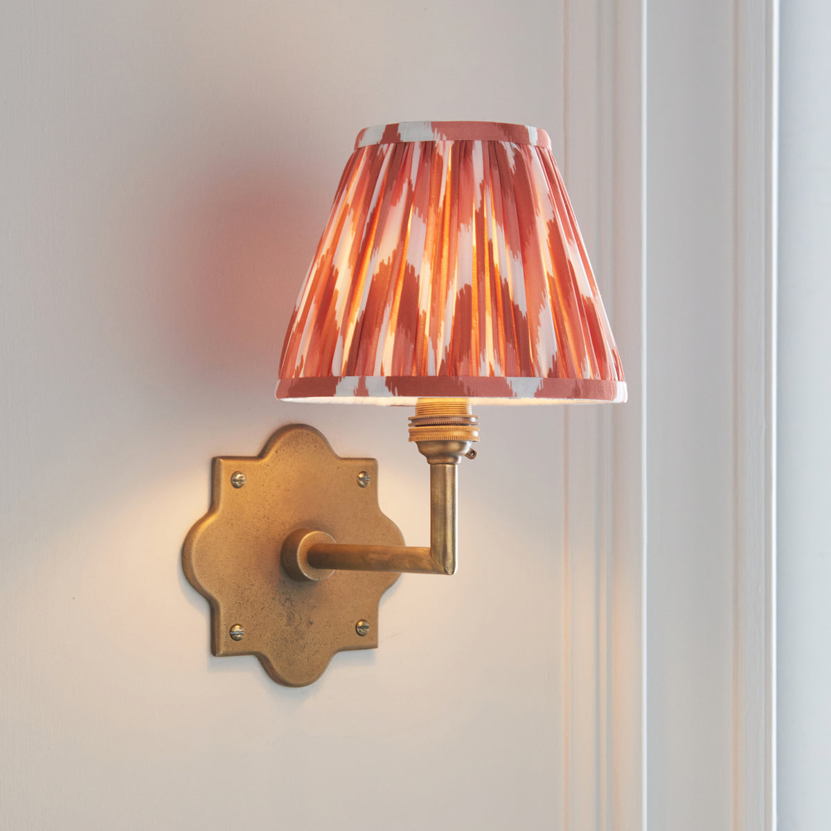 Endon Anvil Angle & Zigzag 16cm Wall Antique brass & apricot orange fabric