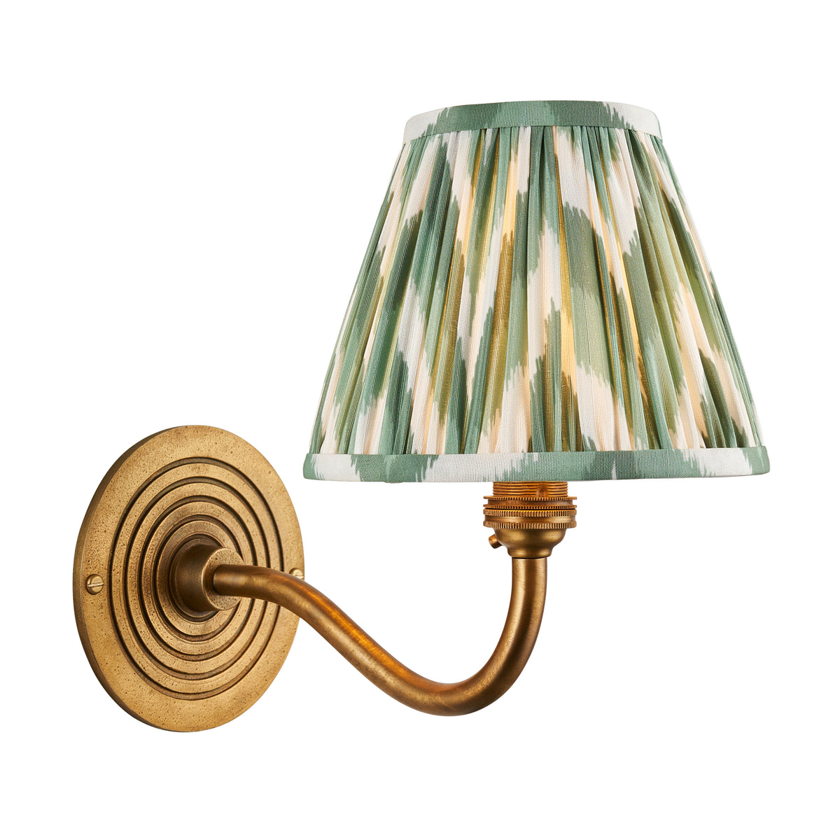 Endon Ripple Curve & Zigzag 16cm Wall Antique brass & cotswold green fabric