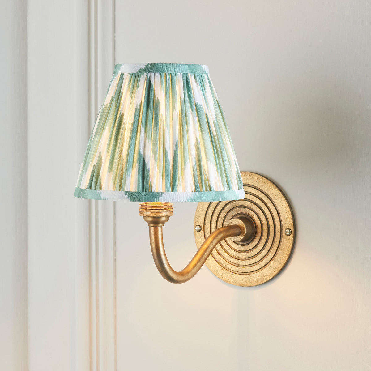 Endon Ripple Curve & Zigzag 16cm Wall Antique brass & cotswold green fabric