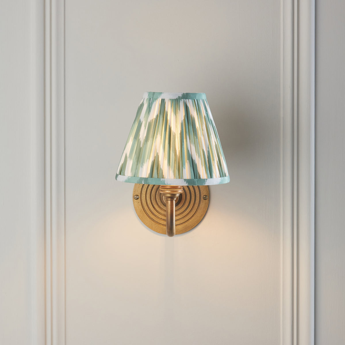 Endon Ripple Curve & Zigzag 16cm Wall Antique brass & cotswold green fabric