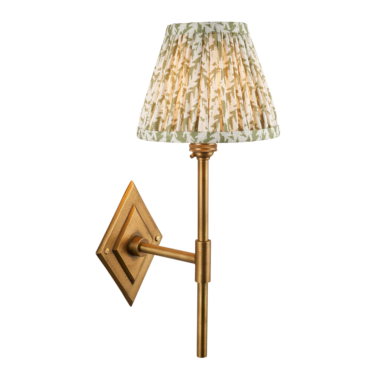 Endon Diamond Tall & Leaf 16cm Wall Antique brass & herb garden green fabric