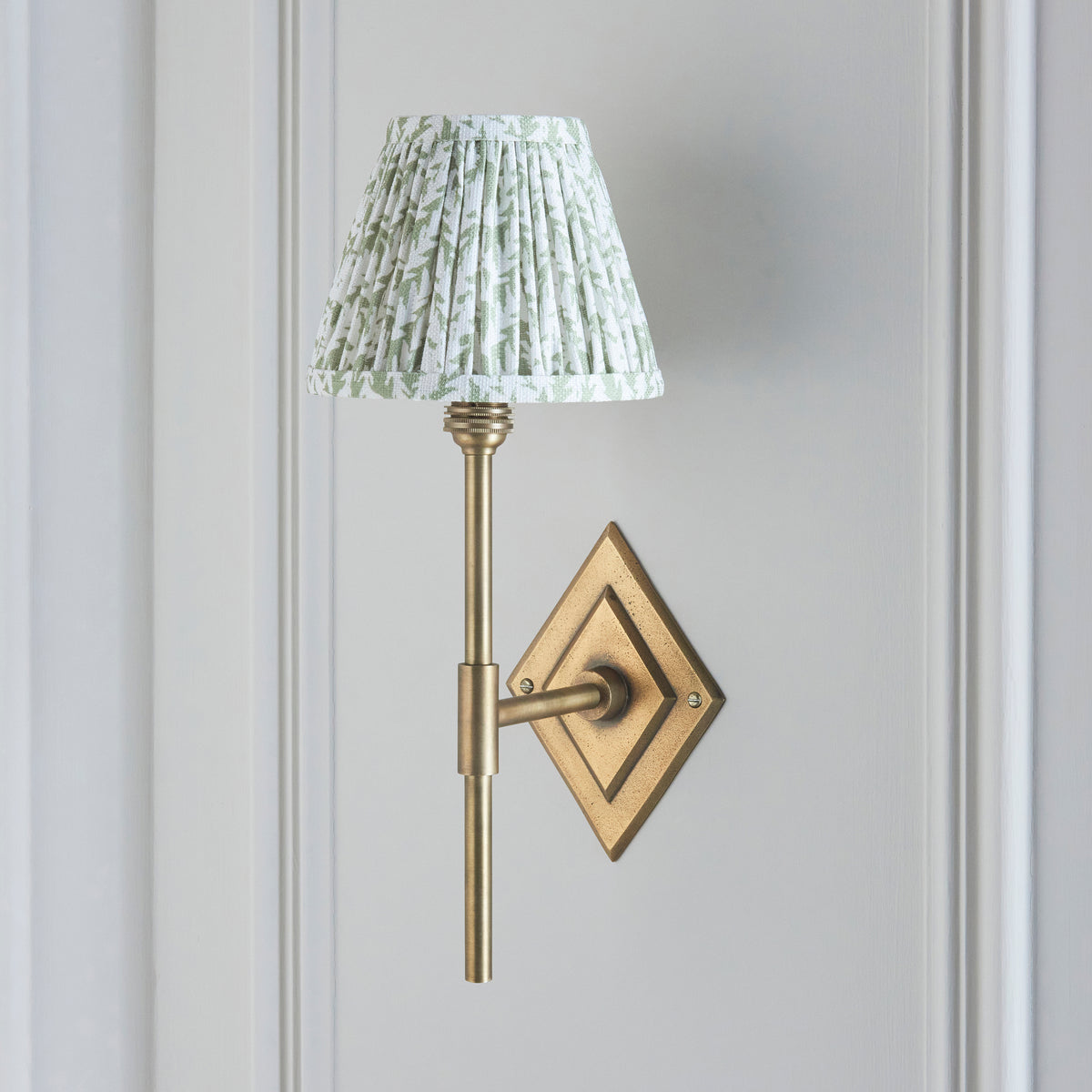 Endon Diamond Tall & Leaf 16cm Wall Antique brass & herb garden green fabric