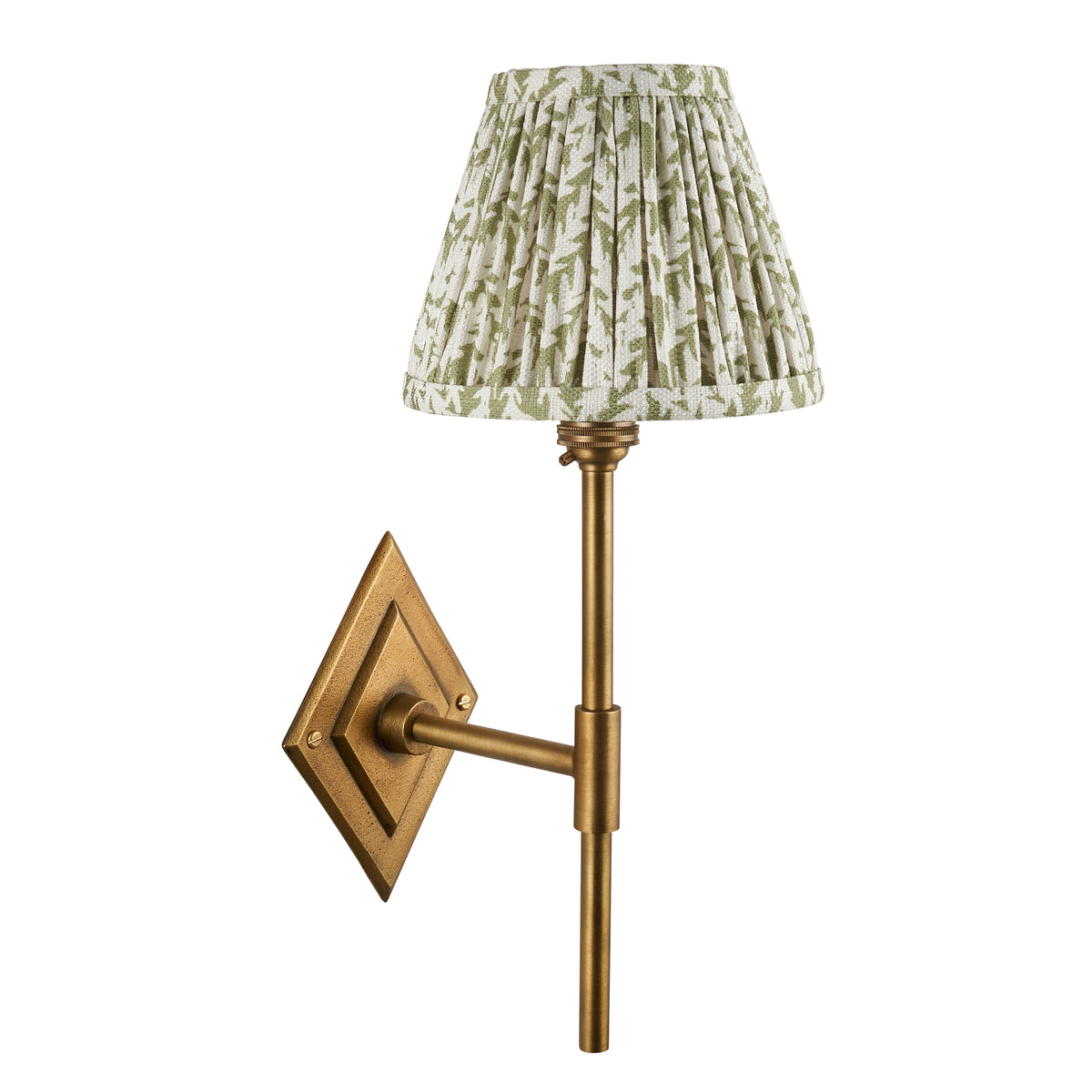 Endon Diamond Tall & Leaf 16cm Wall Antique brass & herb garden green fabric