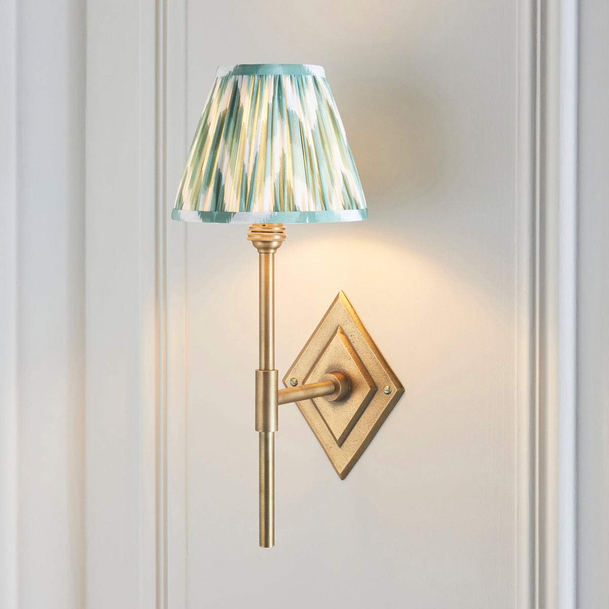 Endon Diamond Tall & Zigzag 16cm Wall Antique brass & cotswold green fabric