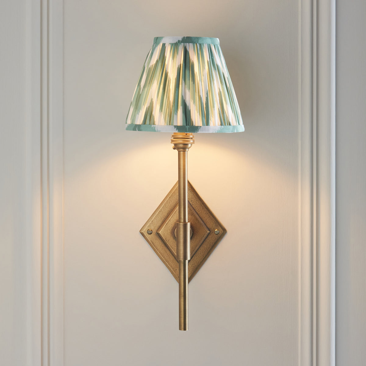 Endon Diamond Tall & Zigzag 16cm Wall Antique brass & cotswold green fabric
