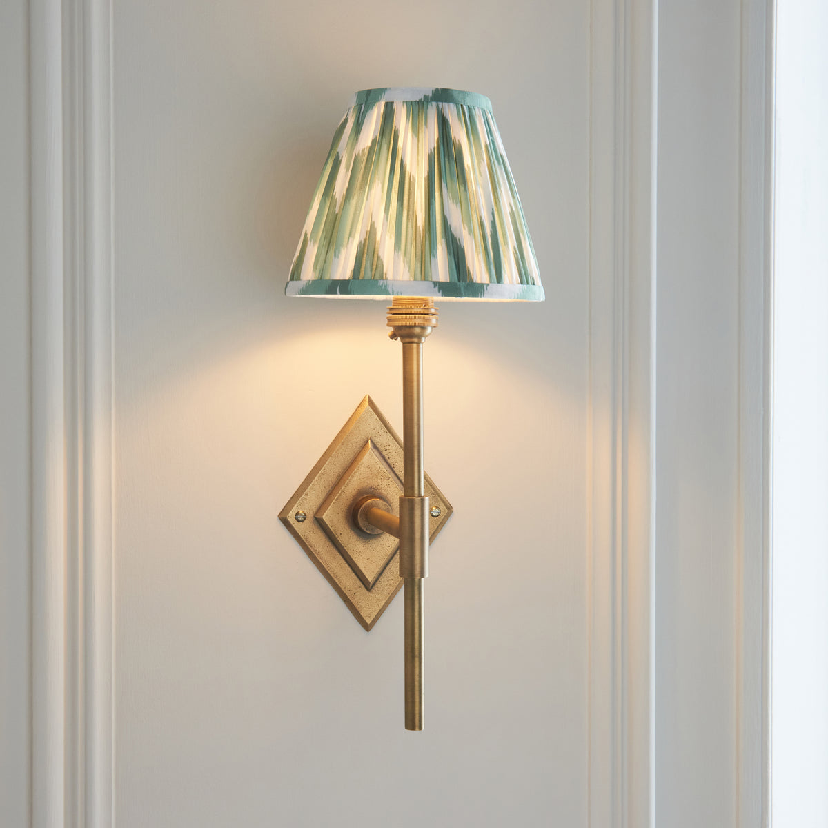 Endon Diamond Tall & Zigzag 16cm Wall Antique brass & cotswold green fabric