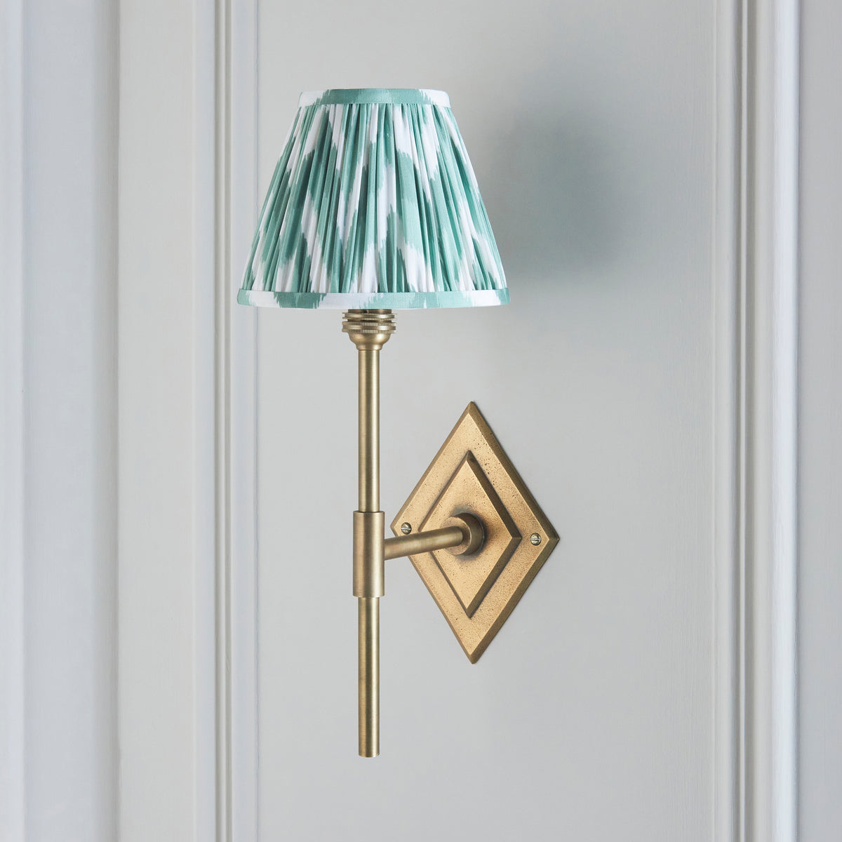 Endon Diamond Tall & Zigzag 16cm Wall Antique brass & cotswold green fabric