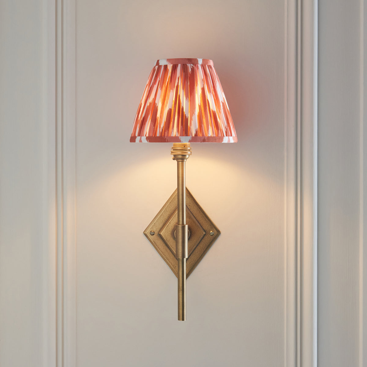 Endon Diamond Tall & Zigzag 16cm Wall Antique brass & apricot orange fabric