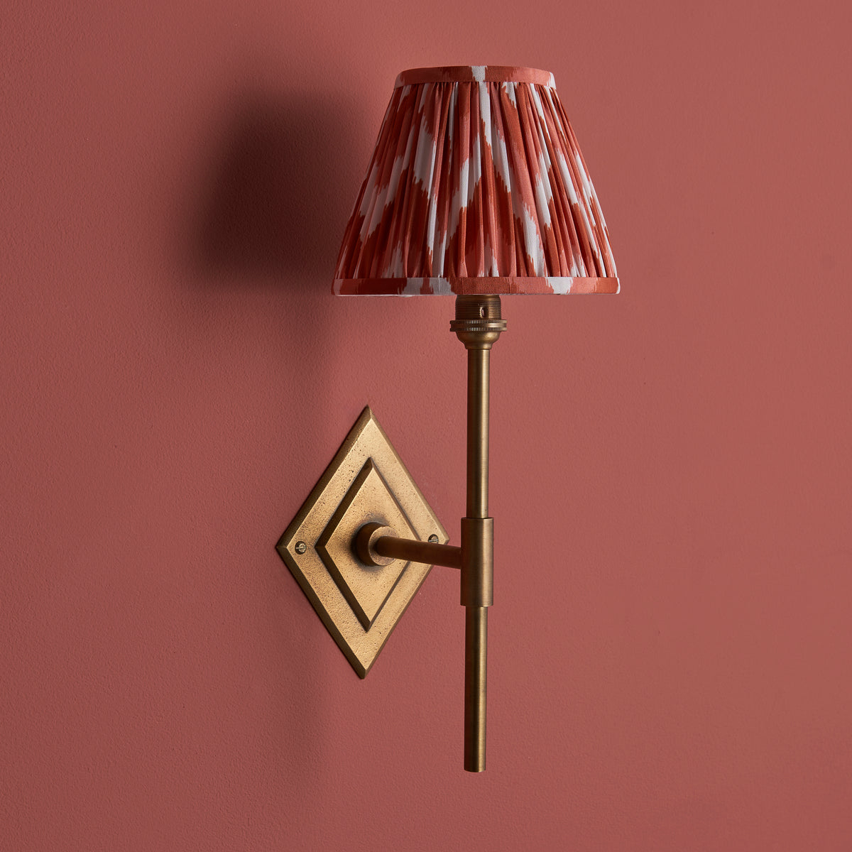 Endon Diamond Tall & Zigzag 16cm Wall Antique brass & apricot orange fabric