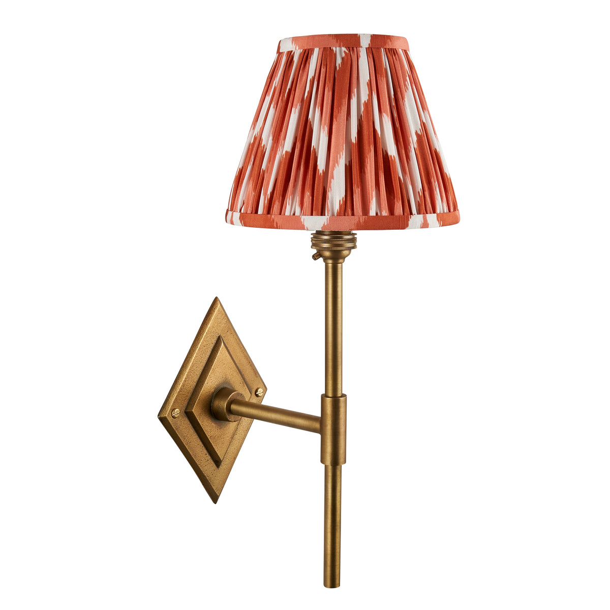 Endon Diamond Tall & Zigzag 16cm Wall Antique brass & apricot orange fabric