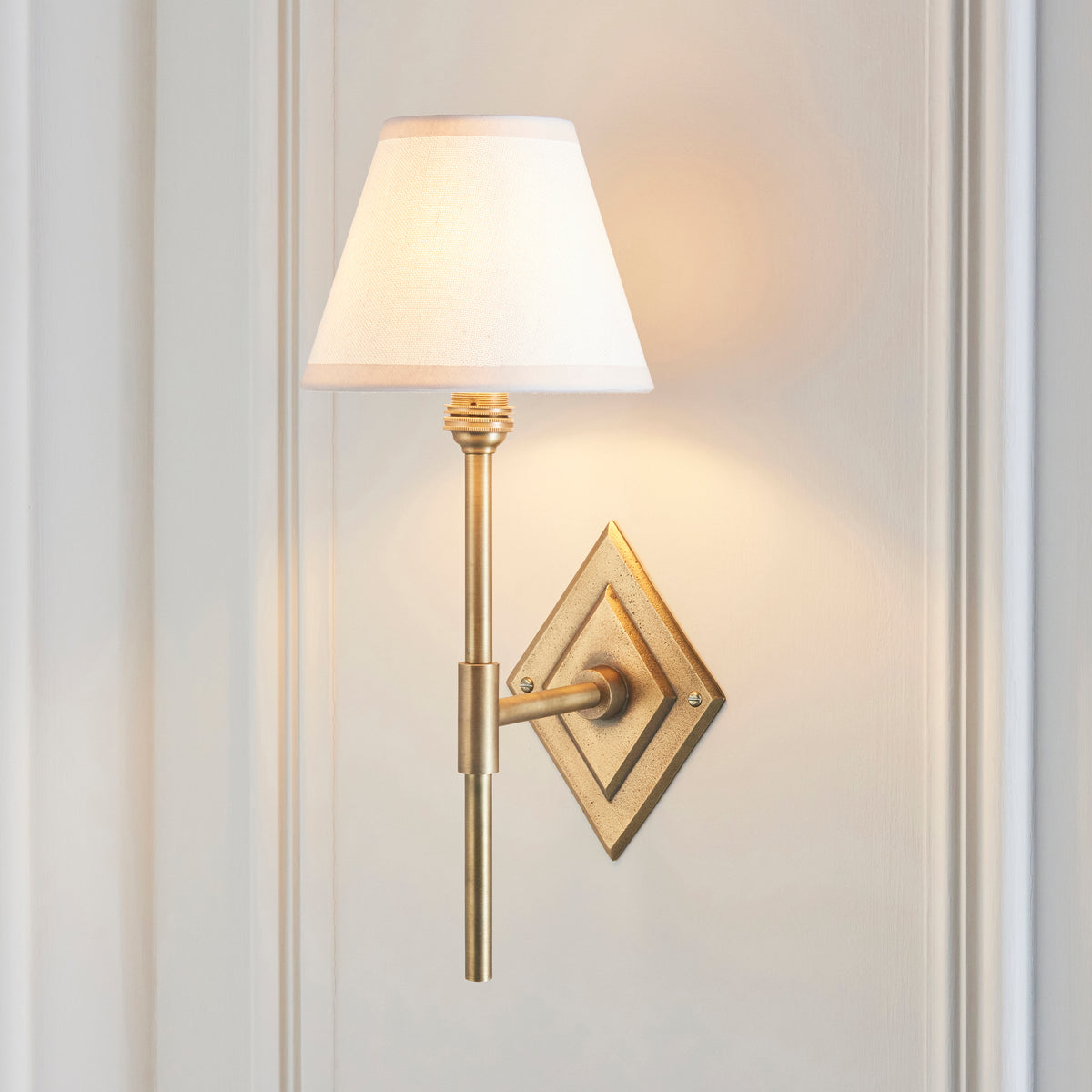 Endon Diamond Tall & Ivy 16cm Wall Antique brass & vintage white fabric