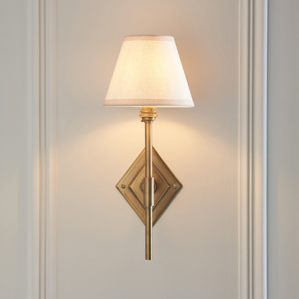 Endon Diamond Tall & Ivy 16cm Wall Antique brass & vintage white fabric