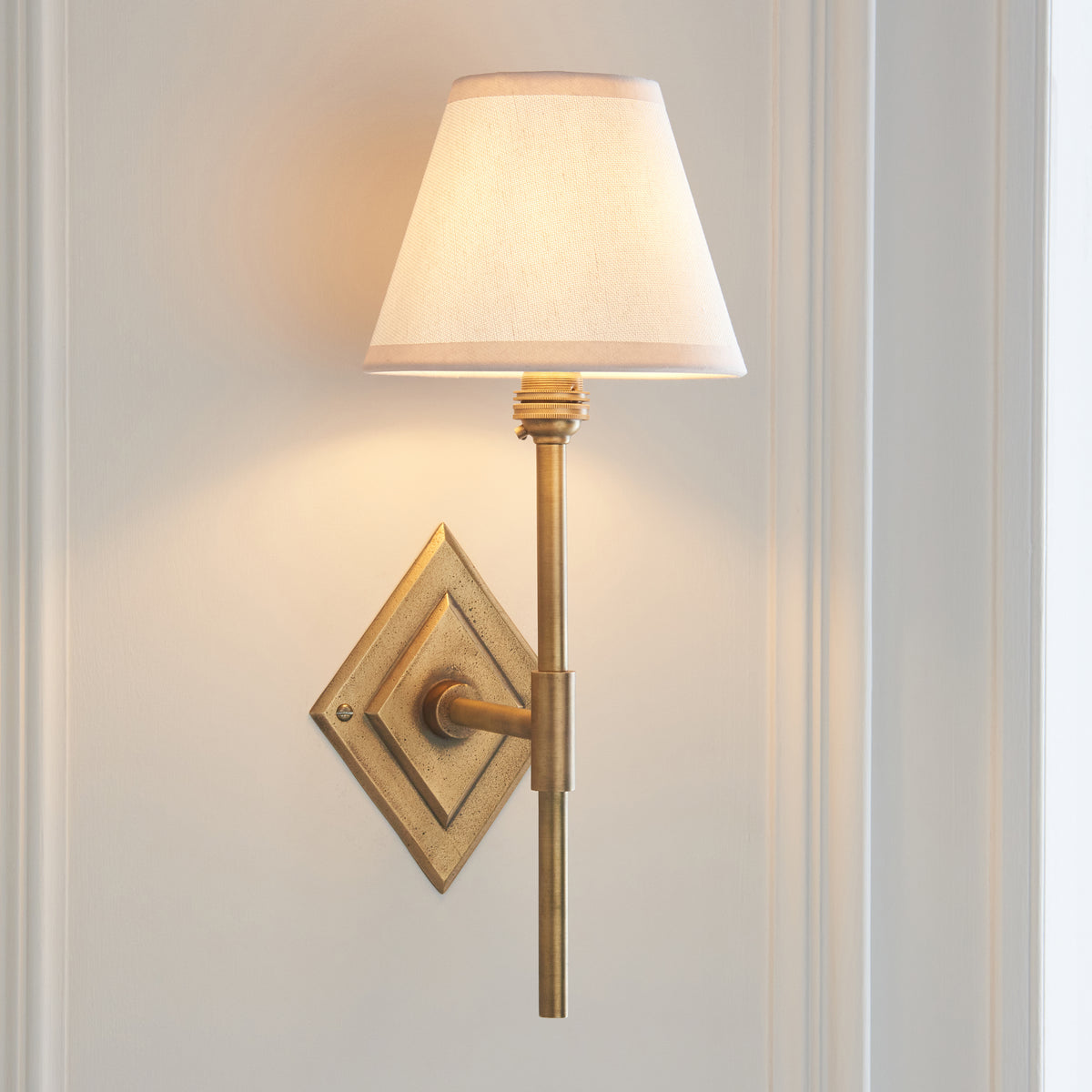 Endon Diamond Tall & Ivy 16cm Wall Antique brass & vintage white fabric