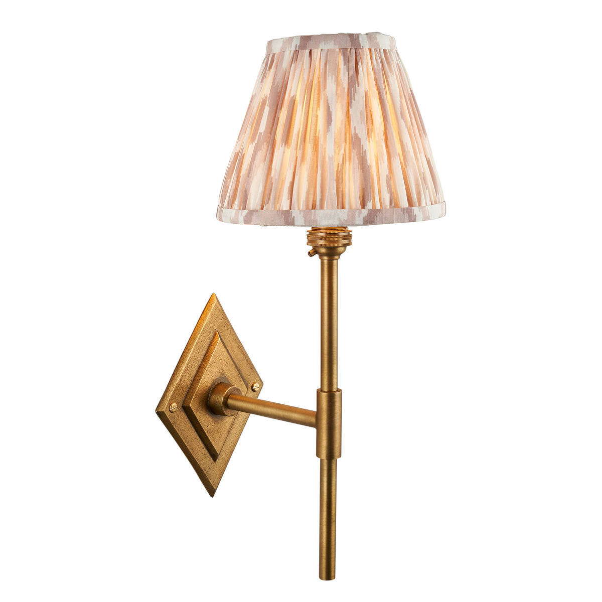 Endon Diamond Tall & Ikat 16cm Wall Antique brass & neutral print fabric