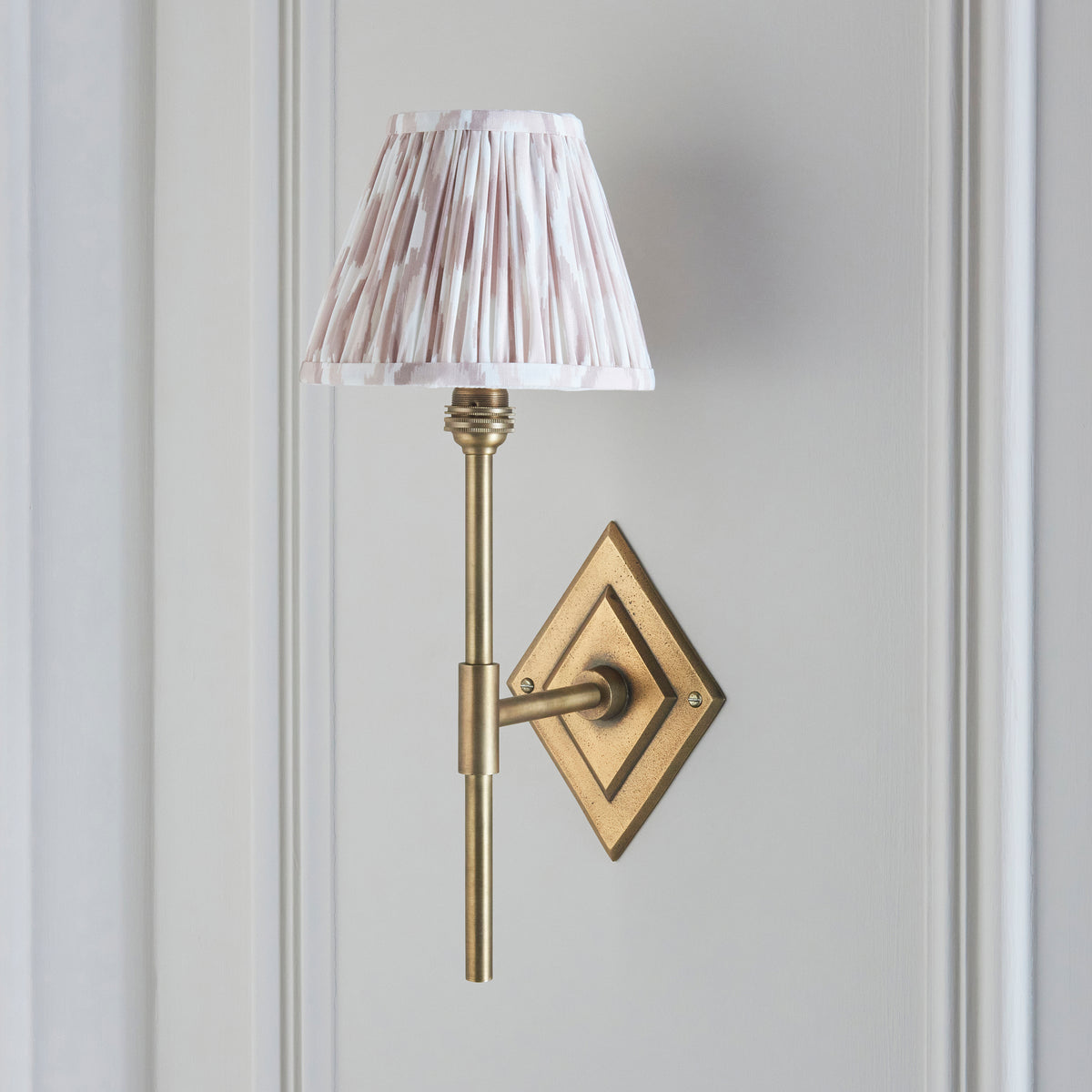 Endon Diamond Tall & Ikat 16cm Wall Antique brass & neutral print fabric