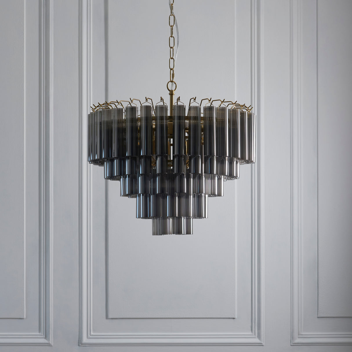 Endon Toulouse Chandelier Satin Brass & Smokey Grey Ribbed Glass
