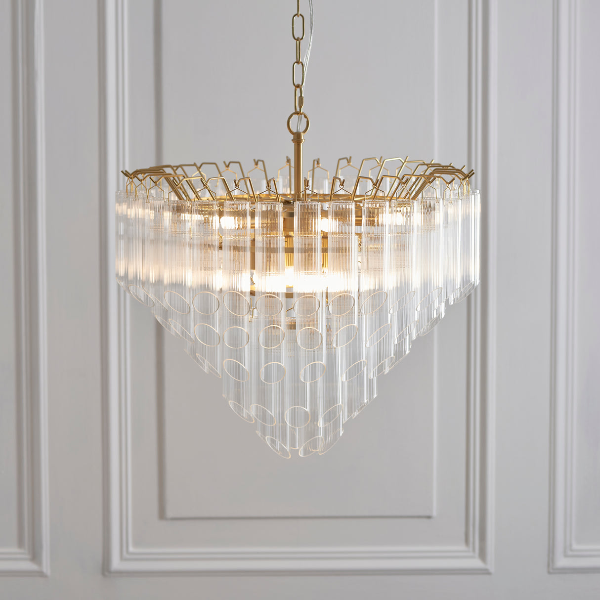 Endon Toulouse Chandelier Satin Brass & Angled Glass