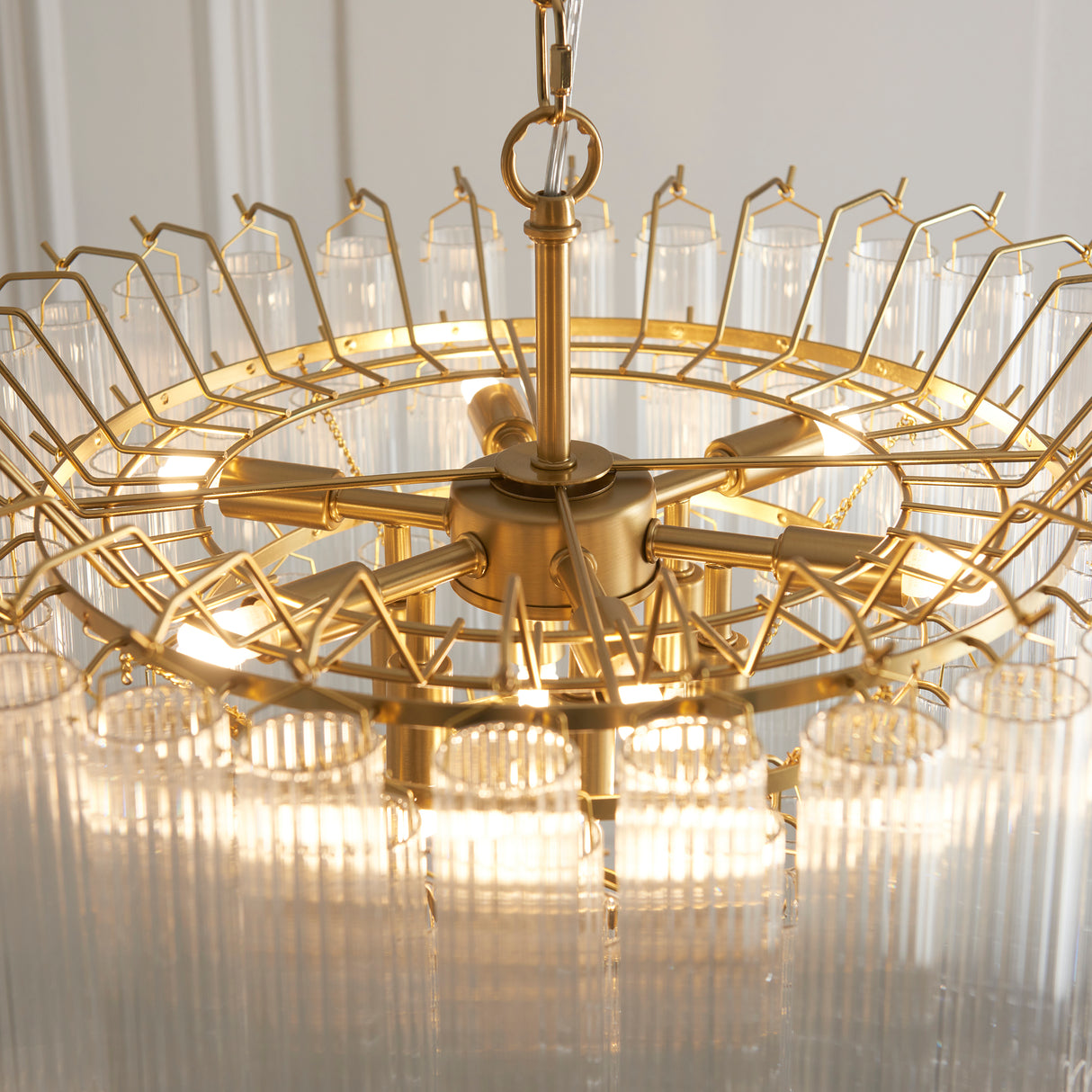 Endon Toulouse Chandelier Satin Brass & Ribbed Glass
