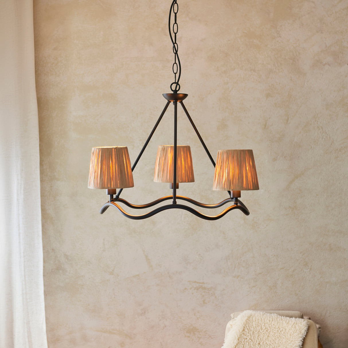 Endon Wriggle 3lt Pendant Matt black & natural raffia