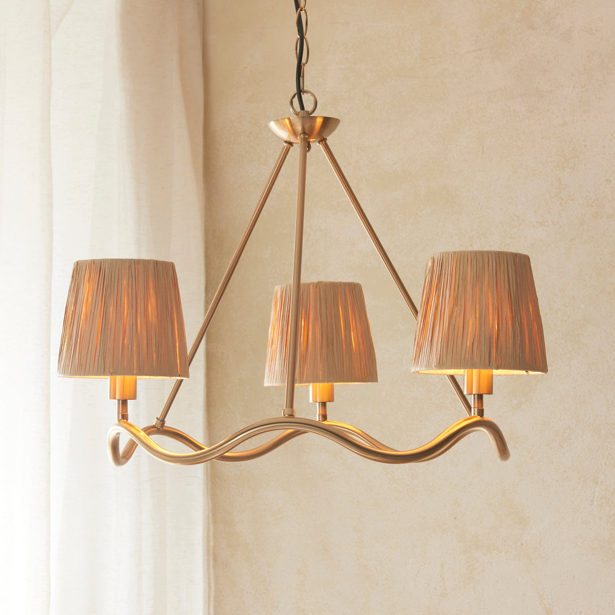 Endon Wriggle 3lt Pendant Brushed aged brass plate & natural raffia