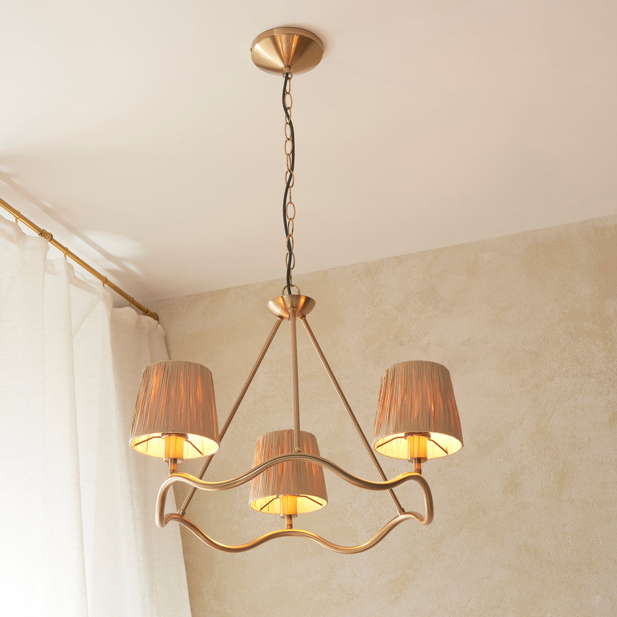 Endon Wriggle 3lt Pendant Brushed aged brass plate & natural raffia