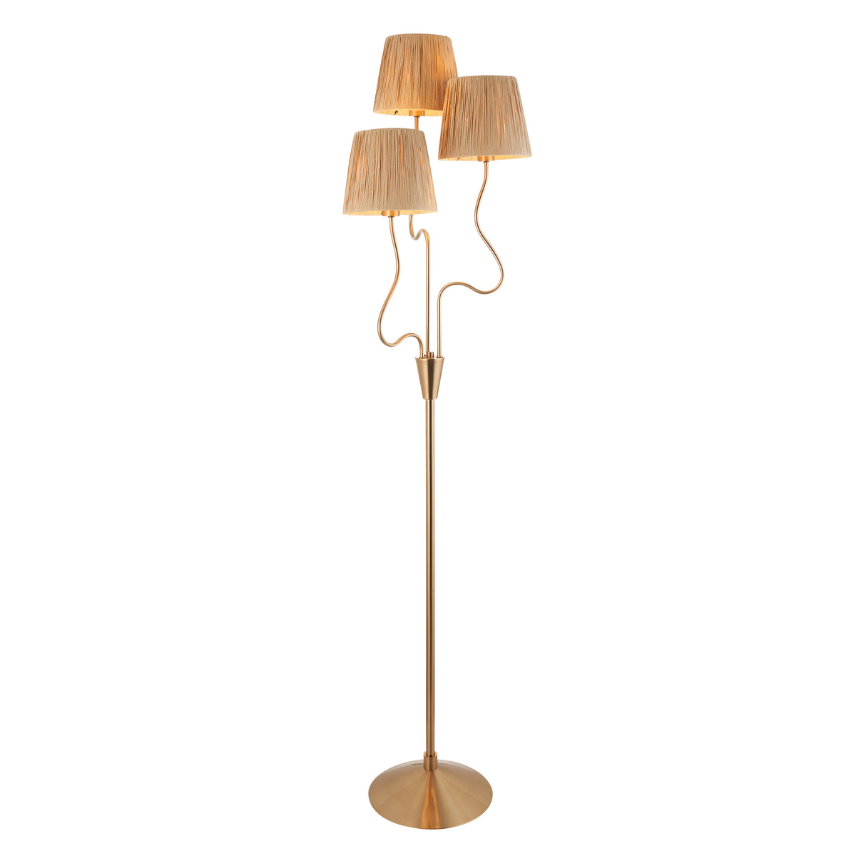Endon Wriggle 3lt Floor Brushed aged brass plate & natural raffia