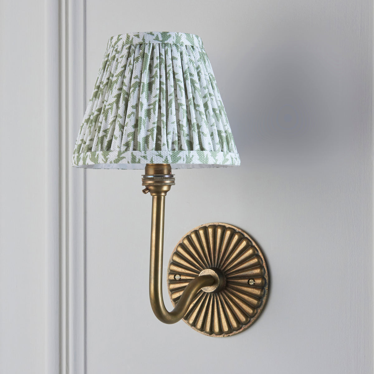 Endon Dahlia Swan & Leaf 16cm Wall Antique brass & herb garden green fabric