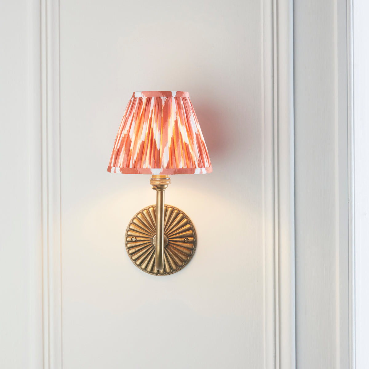 Endon Dahlia Swan & Zigzag 16cm Wall Antique brass & apricot orange fabric